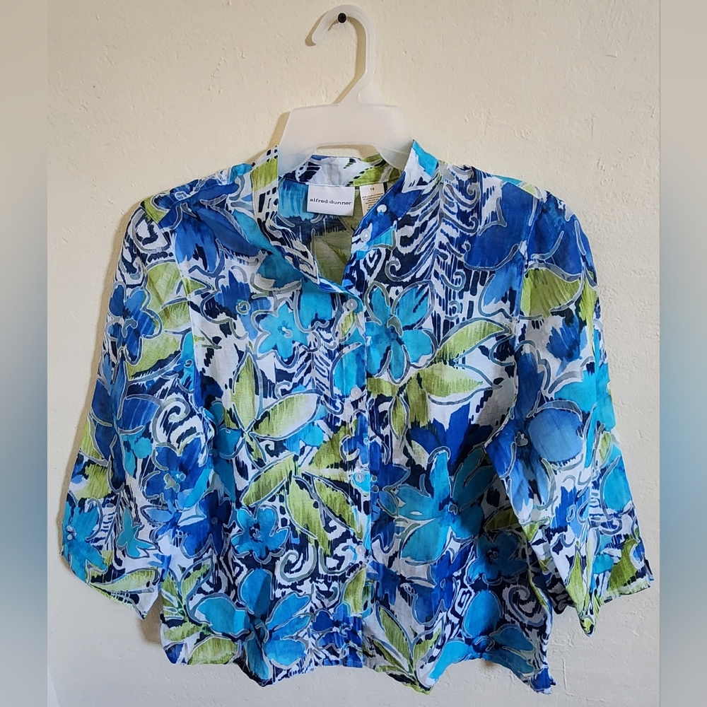 Blue and Green Floral Button-Up Shirt